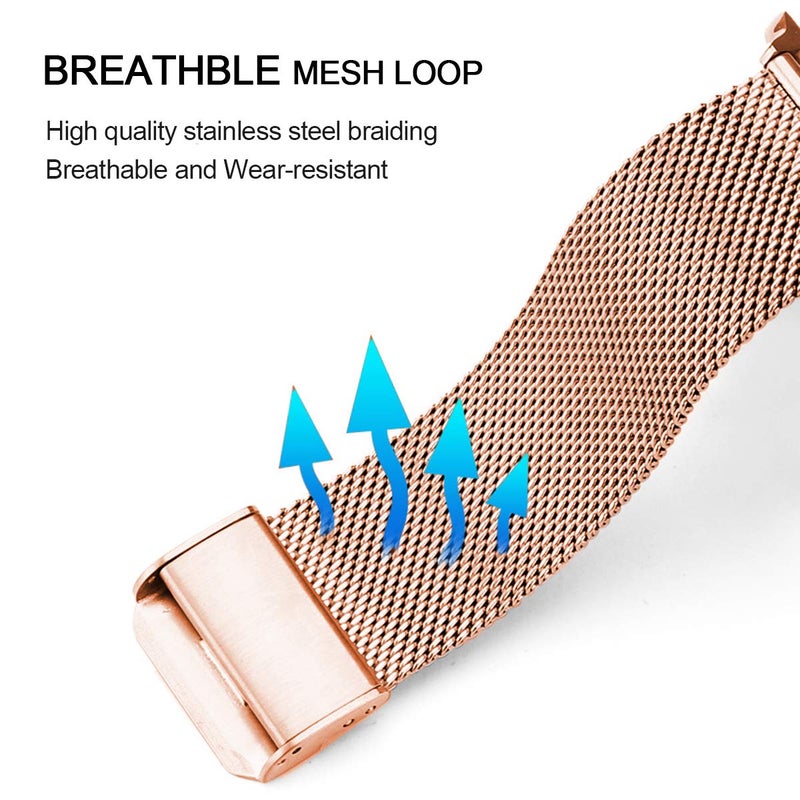 DEALELE Bands Compatible with Samsung Galaxy Watch 7 / FE / 6/6 Classic / 5/5 Pro / 4/4 Classic / 3 41mm, 20mm Stainless Steel Metal Mesh Replacement Strap for Huawei Watch GT3 42mm (Rose gold) - Image 3